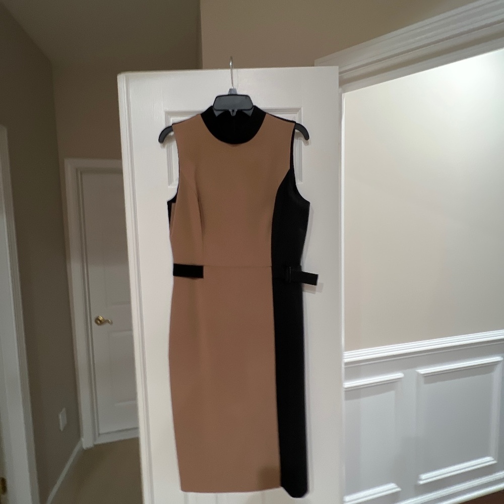 White House Black Market Tan and Black Colorblock Sheath Dress